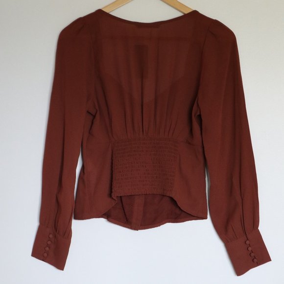 Abercrombie Brown Sweetheart Neckline Button Blouse with Long Sleeves NWT - Picture 2 of 11